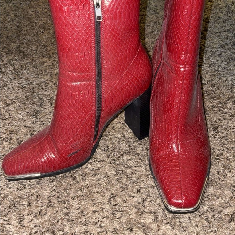 ASOS Red Textured Men's Boots only a few scuffs , has heel( about 3-4 inches)